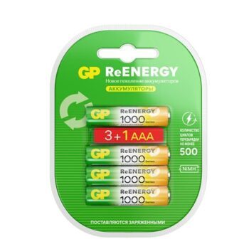 Аккумулятор GP  AAA  (1000 mAh)  BL-4 (3+1)  ReEnergy       (4) (40) (400)
