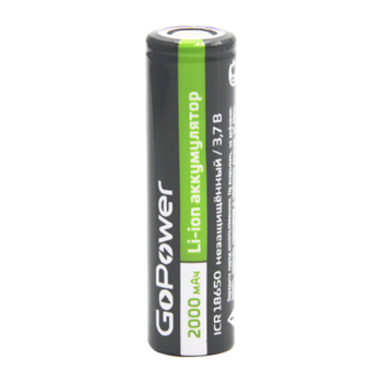 Аккумулятор Li-ion GoPower  ICR18650  (2000 mAh)  PC-1  3.7V без защиты плос.конт.    (1) (80) (160)